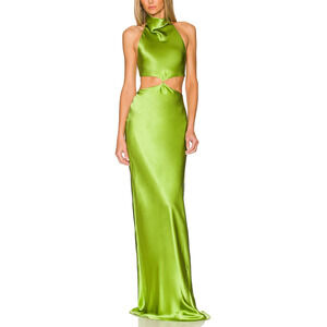 Revolve 'Kaye' Green Mockneck Charmeuse Maxi Dress Size XS